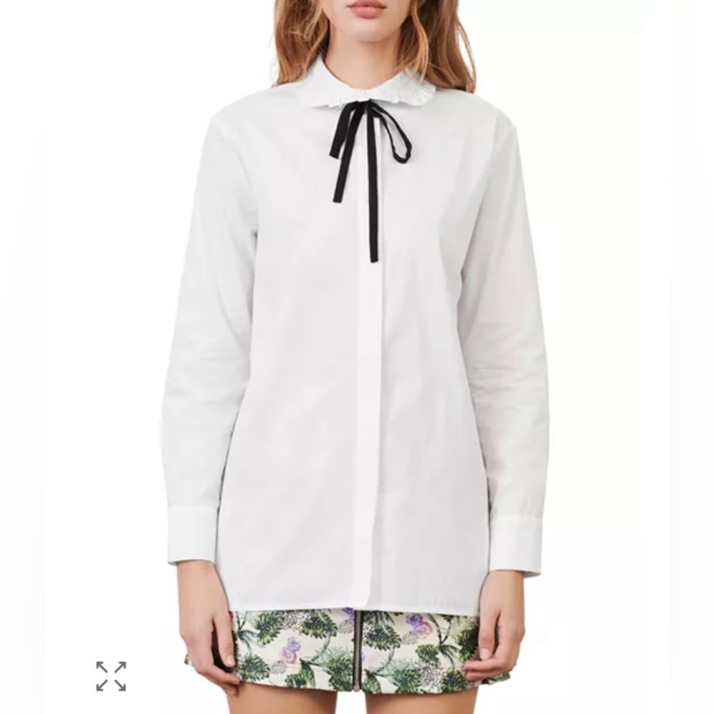 Maje Carlie White Ruffle Collar Cotton Shirt Size 2 (fits a small)